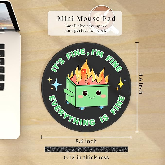 2 Pack Dumpster on Fire Mouse Pad, Funny Cute Mousepad for Desk Accessories, Small Mouse Pad for Gaming Computer Laptop, Work Home Office Supplies Decor, It's Fine I'm Fine Everything is Fine