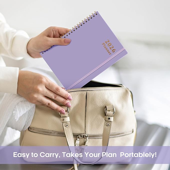 2026 Planner, Weekly and Monthly Calendar Planner, January 2026 - December 2026, Hardcover 2026 Calendar Book with Tabs For Women & Men, Inner Pocket, Spiral Bound, Perfect for Office Home School Supplies - A5 (6.3" x 8.5"), Purple