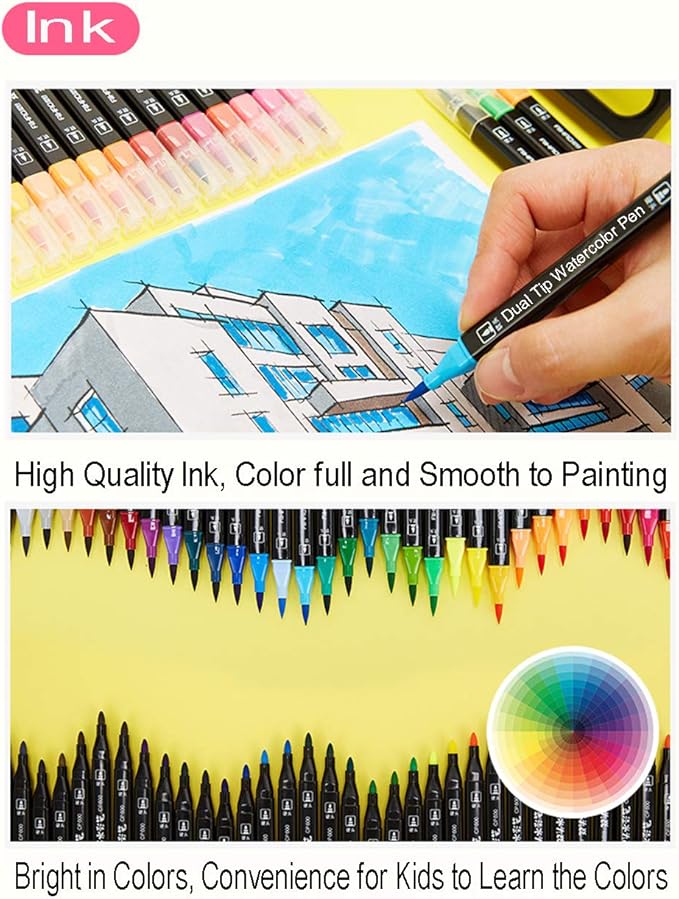 Dual Tip Markers for Kids, Washable Markers Set, Art Marker with Stand Portable Box, Gift For Kids (24 Colours)
