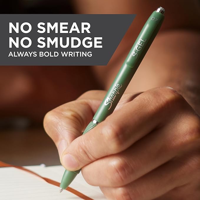 Sharpie S-Gel, Gel Pens, Medium Point, Black Ink | 0.7mm | Green Barrel | 8 Pens Total
