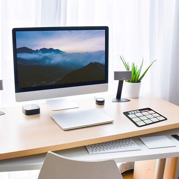 Calendar Mouse Pad with Non-Slip Rubber Base, Premium-Textured & Waterproof Mousepads with Stitched Edges, Mouse Pads for Computers, Laptop, PC, Office & Home (2025 White)