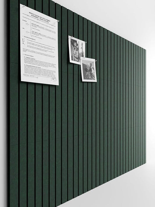 Bumusty Large Cork Board Alternative-48 x 36" Felt Bulletin Board Tiles, with 30 Pushpins, 70 Adhesive Tabs, 12-Pack Slat Wall Paneling, Cork Boards for Office Push Pin Board Felt Board-Pine Green