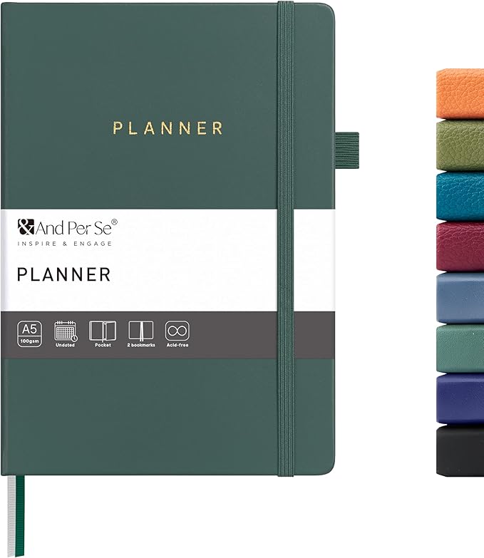 And Per Se Undated Planner – A5 Leather Hardcover Weekly & Monthly Goal Planner for 72 Weeks (1.5 Years) – with Goal & Habit Tracker (Forest Green)
