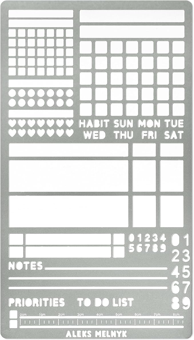 Aleks Melnyk No.486 Metal Stencils for Bullet Journaling, Bookmark, Planning, Lines, Planner, Habit Tracker, Dot Journals Stencil for Diary, Templates, Tiny Letters, Small Number