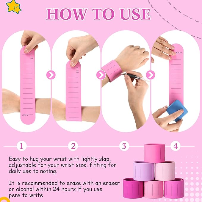 6 Pcs Nurse Silicone Bracelet to Do List Slap Silicone Reminder Bracelet Reusable Wearable Wrist Waterproof for Work Wrist Strap(Elegant Color,Classic Style)