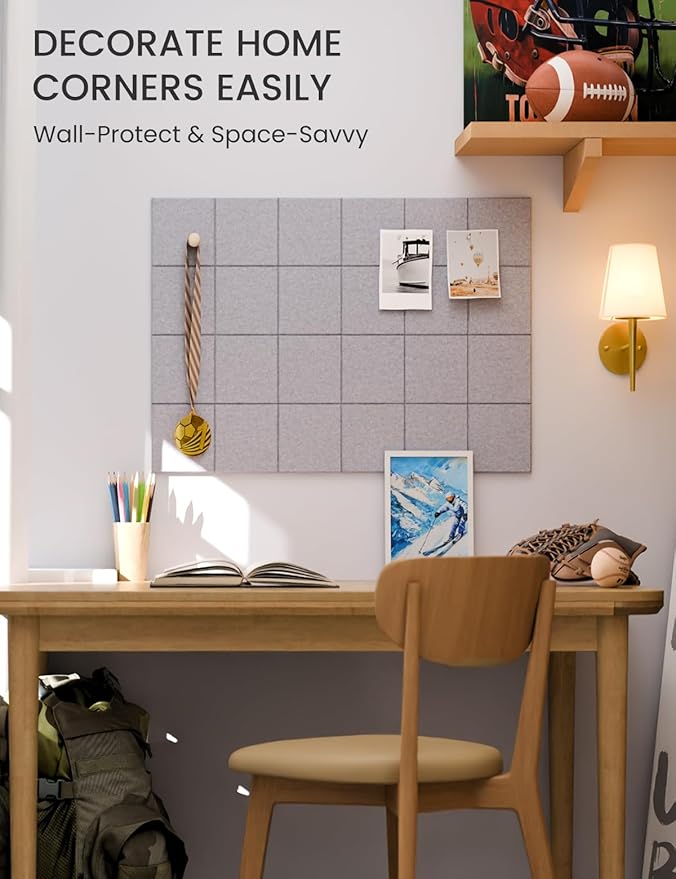 Fluxynara Felt Bulletin Board Tiles -28"x18" Cork Board Alternative for Office Decor, Push Pin Board Wall Organizer 6-Pack - Soft Gray
