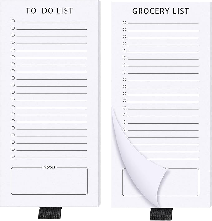 Sinmoe 2 Pcs Magnetic Notepad for Refrigerator Grocery List Magnet Notepad Fun Memo Note Pad Fridge To Do List with Pen Holder for Shopping Grocery Task, 3.5 x 7.5 Inch, 100 Sheets(Grocery List)