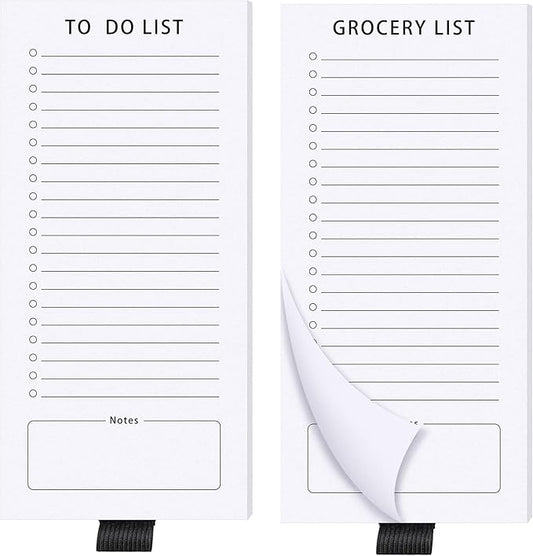 Sinmoe 2 Pcs Magnetic Notepad for Refrigerator Grocery List Magnet Notepad Fun Memo Note Pad Fridge To Do List with Pen Holder for Shopping Grocery Task, 3.5 x 7.5 Inch, 100 Sheets(Grocery List)