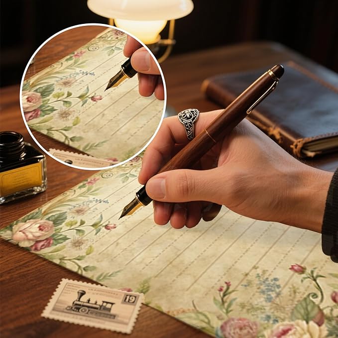 60 Vintage Floral Stationery Set - 30 Lined Writing Paper 30 Matching Envelopes 40 Self-Adhesive Seals Stickers - Bleed-Resistant Paper for Camp Letters Birthday Notes (Vintage)