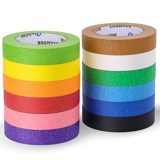 12 Rolls Colored Masking Tape-1 inch x 660 Yards Painters Tape, Rainbow Colors Rolls Bulk Colorful Paper Marking Tape Decorative Arts Crafts Labeling DIY Home Office Supplies