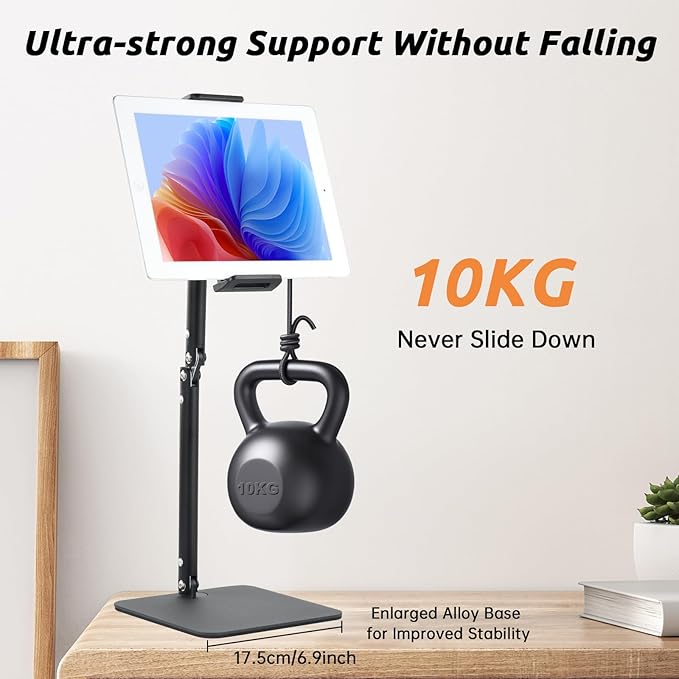 UTEBIT Tablet Stand Holder for iPad, 9.5''-16.5''Height Adjustable Tablet iPad Stand for Desk Support 22LBS, 360°Rotating Arm Portable Monitor Holder Mount for 4''-13''All iPad, iphone 17 16pro, Black
