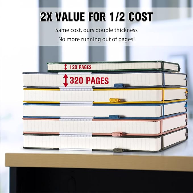 5 Pack College Ruled Notebook, 312 Numbered Pages Thick Notebooks Bulk, 100gsm No Bleed Paper Hardcover Leather Journal, Lined Journal Notebook Set for Women Men School Office, A5, Black