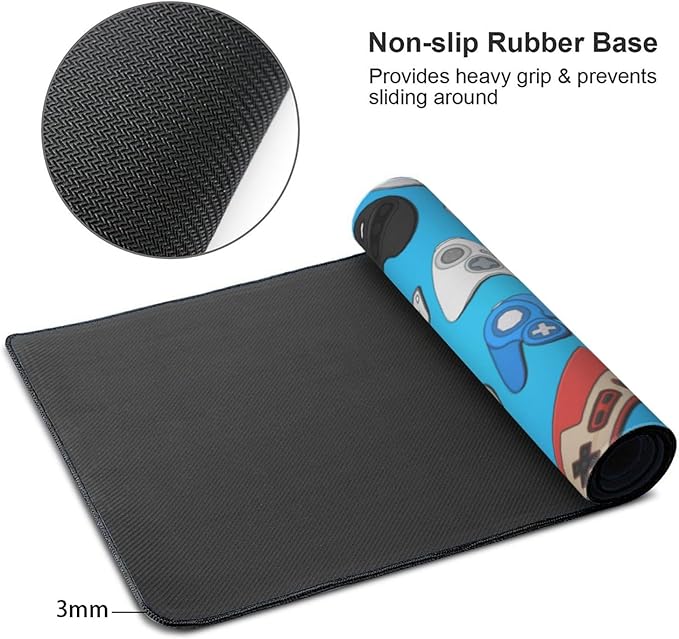Video Game Controller Blue Mouse Pads XXL Extended Mousepad with Stitched Edges Gaming Theme Non-Slip Rubber Base Computer Keyboard Pad Desk Mat for Home Office Desk Decor, 35.4" X 15.7"