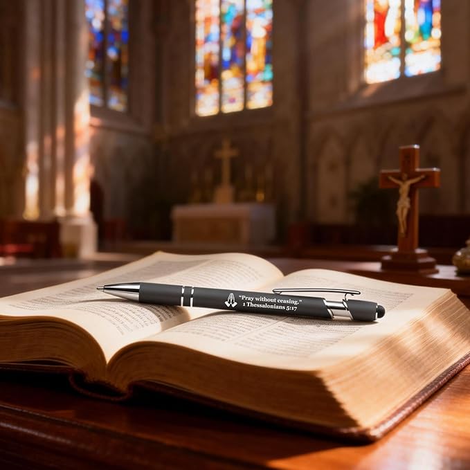 15 Pack Bible Verse Pens, Christian Inspirational Retractable Ballpoint Pens with Religious Scripture Quotes & Symbols, Smooth Writing Black Pens for Church, Gifts for Christians, Grey