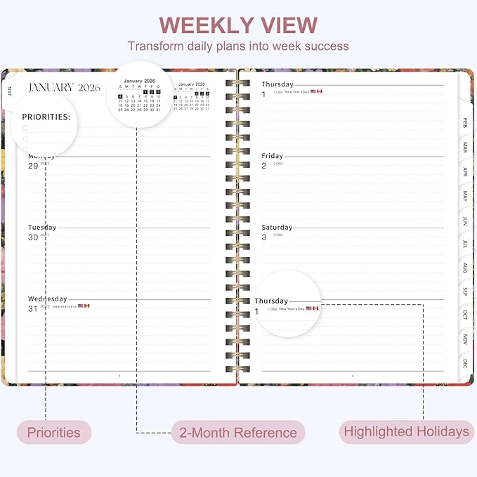 2026 Planner, Weekly and Monthly Calendar Planner Organizer, January-December, Academic Planning Agenda Book, Office School Home Suppiles for Women & Men, 6.3" × 8.5"
