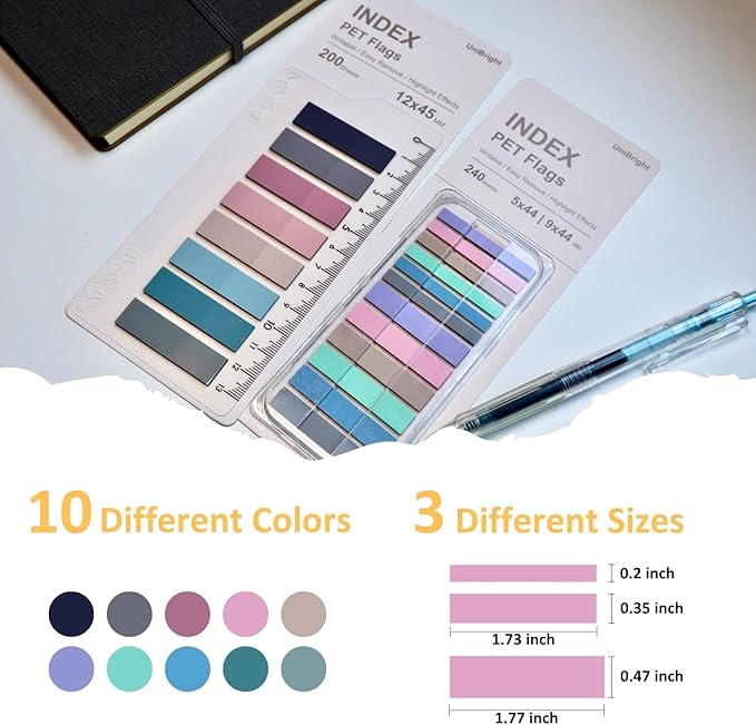 UniBright Sticky Index Tabs Combo Pack Tabs for Notebooks Page Markers Page Tabs Book Tabs and Annotation Tabs Assorted Morandi Colors (440)