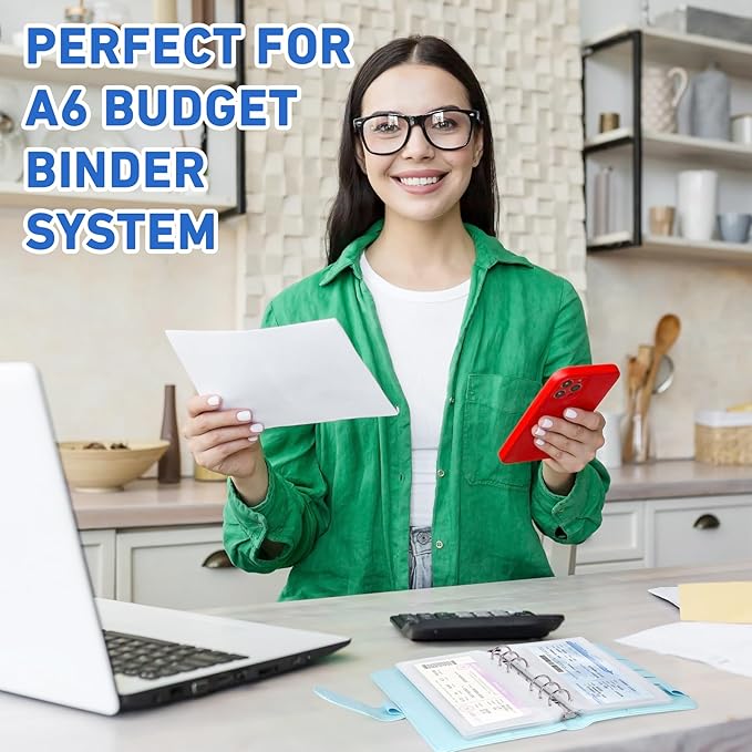 Antner 12PCS A6 Binder Pockets 6-Hole No Zipper Budget Cash Envelopes for Money Organizer, Zipless A6 Planner Inserts Cash Stuffing Envelopes Binder Pouches Folders Loose Leaf Filling Document Bags