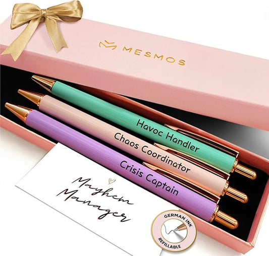 MESMOS 3pk Fancy Pen Set, Chaos Coordinator Boss Gifts for Women, Office Manager Boss Female Gifts, Leadership and Supervisor Gift