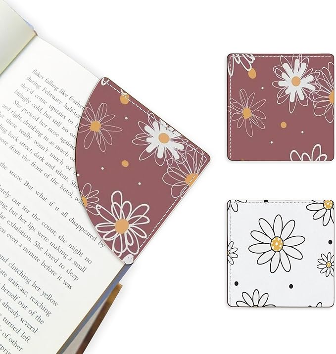 2 Pack Flower Leather Book Corner Bookmark, Durable Handmade Reading Accessories - Gifts for Readers, Women, Men, Teachers, Students 7