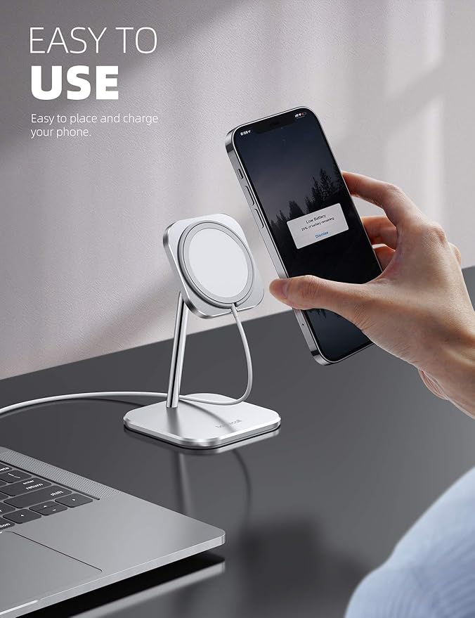 Lamicall Aluminum Phone Stand for Apple 25W MagSafe Charger - [Charger Not Included] 360° Rotation Adjustable Charging Holder Dock for Desk, Compatible with iPhone 17, 16, 15, 14, 13 Pro Max Plus Air
