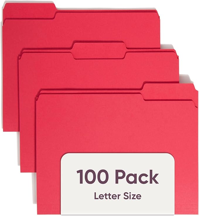 Smead File Folder, 1/3-Cut Tab, Assorted Positions, Letter Size, Red, 100 per Box (12743)