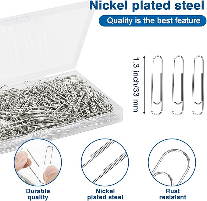 400 Pcs Medium Paper Clips,1.3 inch Smooth Paperclips Metal Paper Clip for Office, School and Teacher Supplies