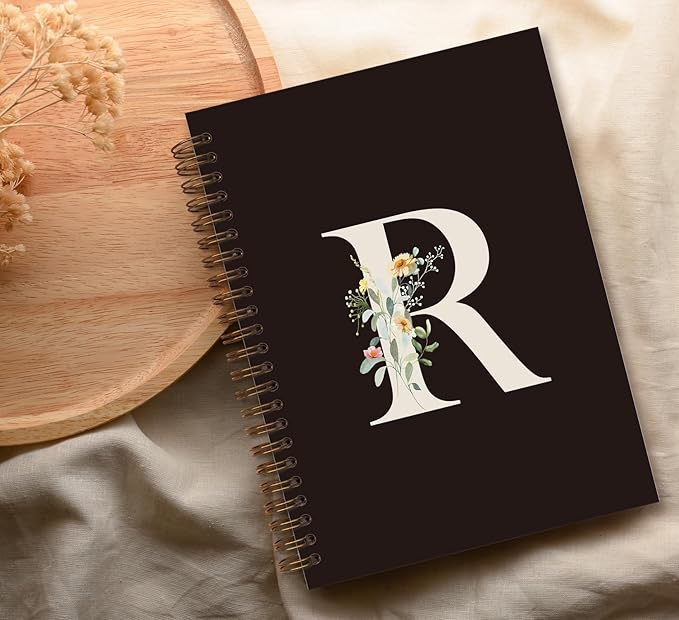 Trendy Personalized Journal Hardcover Spiral Notebook,Black Initial Letter R Notebook,Monogrammed Gifts for Women Teen Girl,College Ruled Hardcover Spiral Notebook 5.5 x 8.3