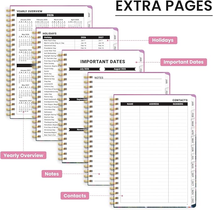 2026 Planner, Weekly and Monthly Calendar Planner for Women, Jan 2026 - Dec 2026, Hardcover Planning Agenda book with Tabs, Spiral Bound, Inner Pocket, Perfect for School Office Supplies, 6.3" x 8.5" - Twilight Bloom