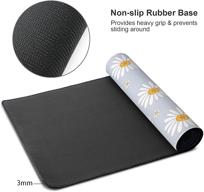 Extra Large Mouse Pads Daisy Flowers XXL Extended Mousepad with Stitched Edges Non-Slip Rubber Base Computer Keyboard Pad Desk Mat for Home Office Desk Decor, 35.4" X 15.7"