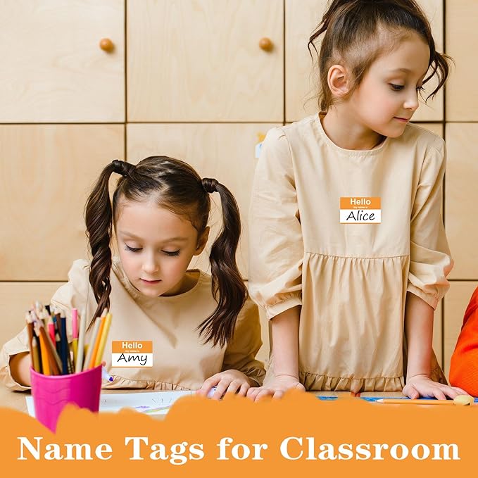 3.5" x 2.25" Name Tags Sticker, 200Pcs Hello My Name is Stickers, Orange Name Badge Name Tags Label for Office, Meeting, School, Teachers and Mailing