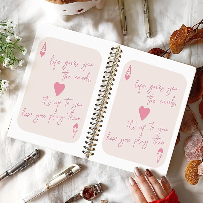 Trendy Ace of Hearts Notebook，Pink Lucky You Notebook，Preppy Gifts for Women, Pink Office Supplies, Hardcover Spiral Notebook 80 Sheets -160 Pages 5.5x8.3 Inch