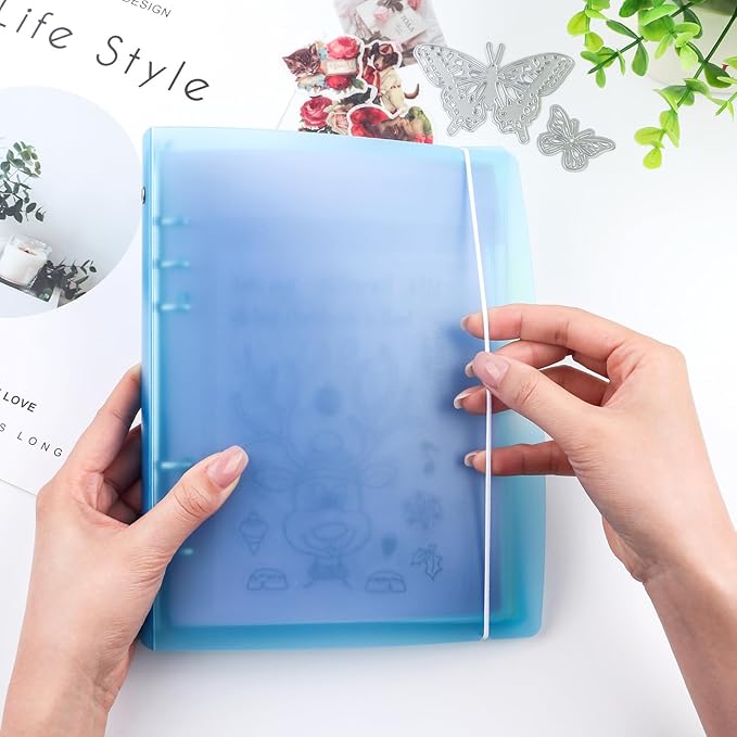 A5 6 Ring Binder Cover with Snap Button Closure Loose Leaf Folders Journal Notebook File Shell Protector for 6 Hole Planner Pages Refill Insert DIY Scrapbooking Stamp & Die Storage (Black)