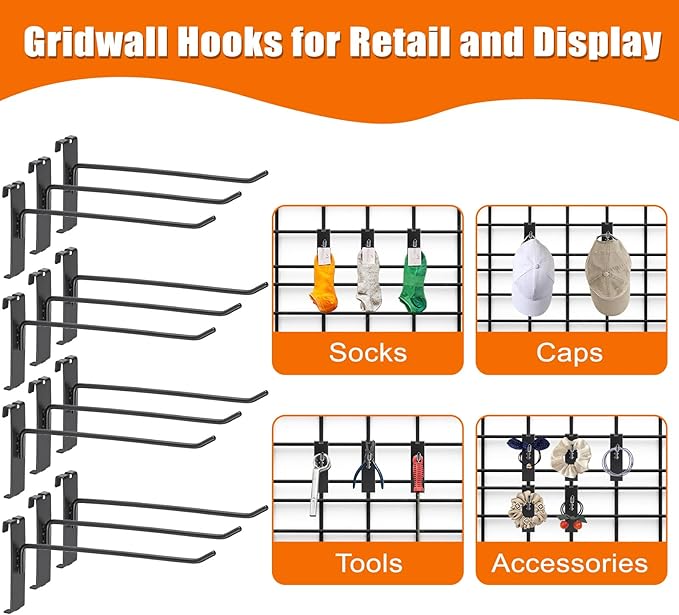 35 Pcs Gridwall Hooks, 8 Inch Metal Grid Hooks for Retail Garage Workspace Home Organization, Grid Wall Panels Accessories, Display Hooks Hangers for Clothes Painting Photography Canvas