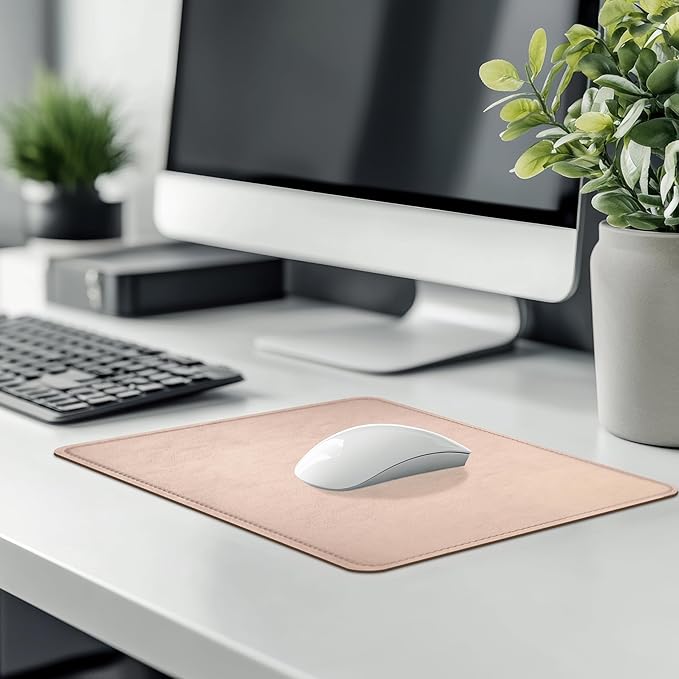 PU Leather Mouse Pad With Stitched Edge, Micro-Fiber Base, Non-Slip Waterproof for Computers, Laptop, 8x11 Inch (Champagne Gold)