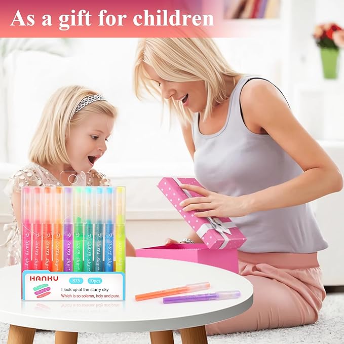 Glitter Highlighters,10Pcs Sparkle Glitter Markers,Chisel Tip Glitter Pens,Glitter Highlighter Assorted Colors ,Mess Free Sparkle Markers,Colorful Supplies for Drawing,Coloring,Journaling,Scrapbooking
