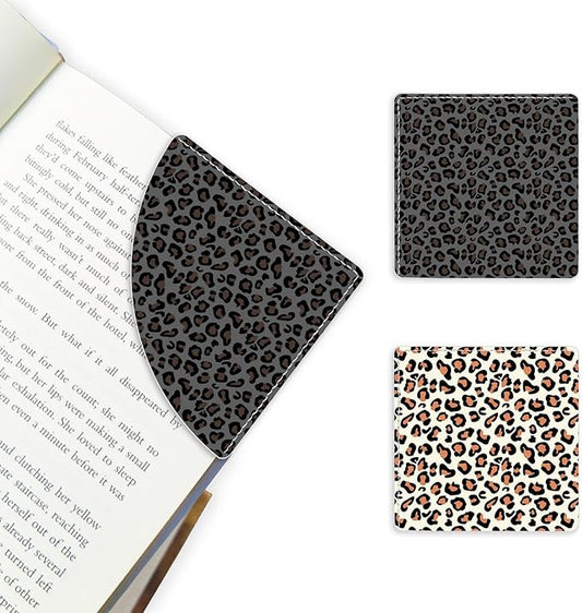 2 Pack Leopard Print Leather Book Corner Bookmark, Durable Handmade Reading Accessories - Gifts for Readers, Women, Men, Teachers, Students