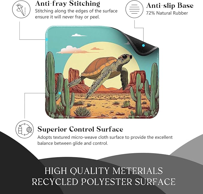 Cute Turtle Desk Pad Mat with Stitched Edges and Non-Slip Rubber Base, Premium-Textured Mouse Pad for Laptop, Computer & PC, Gaming & Working, Waterproof Mousepad