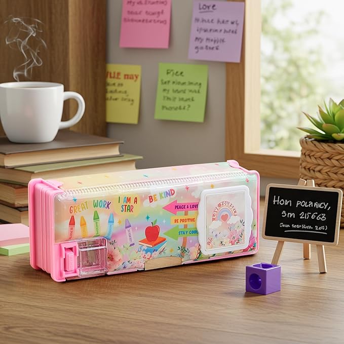 Henoyso Multifunctional Pencil Box for Girls Pink Inspirational Pencil Case with Calculator and Sharpener Cute Pencilcase School Supplies Essentials Christmas Birthday Gift Present for Kids Teens