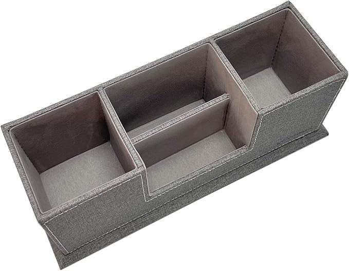 UnionBasic Desk Organizer, Desktop Caddy Leather Multi-compartment Pen Holder Office Stationer Organizer, Multi-Color (Grey Linen Texture)