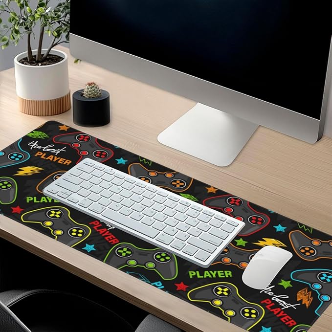 Video Game Controller Mouse Pads XXL Extended Mousepad with Stitched Edges Gaming Joysticks Non-Slip Rubber Base Computer Keyboard Pad Desk Mat for Home Office Desk Decor, 35.4" X 15.7"