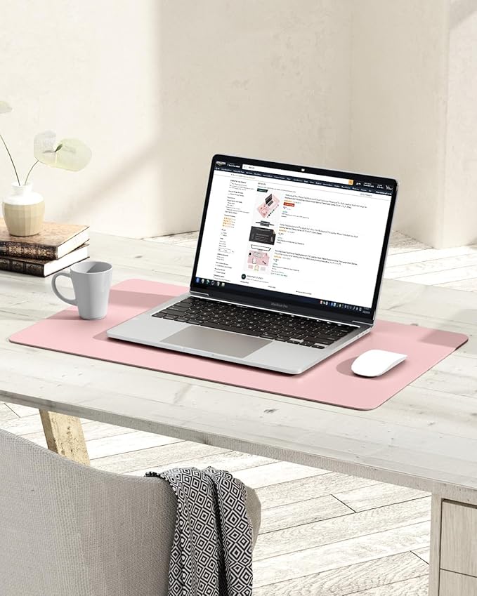 YSAGi Non-Slip Leather Desk Pad, Waterproof Laptop Computer Desk Keyboard Mat, Table Protector Blotter Mat, Large Mouse Pad for Office/Work/Home/Decor(Pink, 23.6" x 13.7") (Pack of 2)