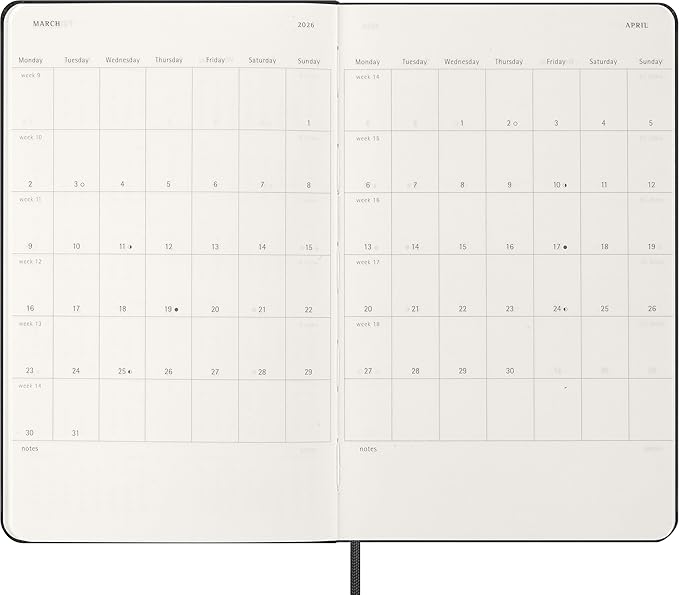 Moleskine Classic 12 Month 2026 Weekly Horizontal Planner, Hard Cover, Large (5" x 8.25"), Black, 144 pages