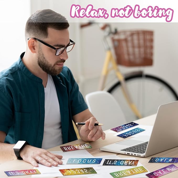Crtiin 80 Pcs Anxiety Sensory Stickers with Inspirational Quotes Calm Textured Relief Mental Health Stickers Office Adhesive Sensory Tape Anti Stress for Adults(Dreamy)
