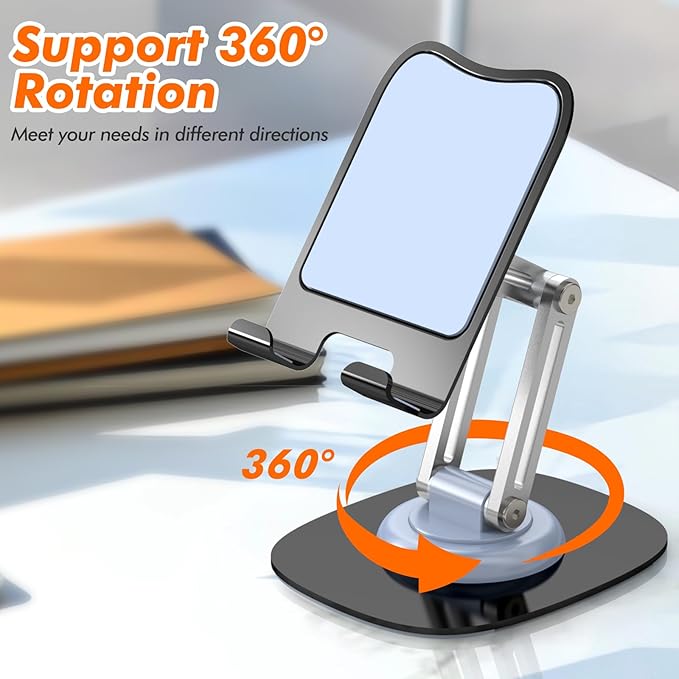 Cell Phone Stand, Fully Adjustable Foldable Desktop Phone Holder, 360 Degree Rotating Desktop Phone Stand for Recording Compatible with iPhone 16 15 14 13 12 Pro Xs Max Xr All Phones, Blue