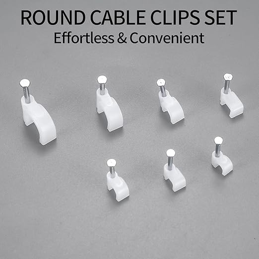 700 Pcs Cable Clips with Steel Nails, Cable Wire Cord Management Clips, White Ethernet Cable/Coax Cable/Cable Cord Holder Staples Clips with Tacks Nails for Wall, 4mm 5mm 6mm 8mm 10mm