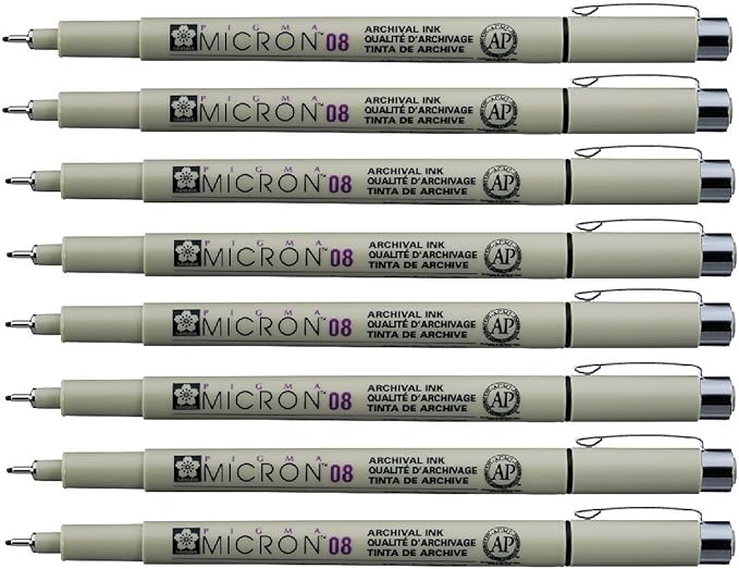 Sakura Pigma Micron pen 08 Black felt tip artist drawing pens - 8 pen set