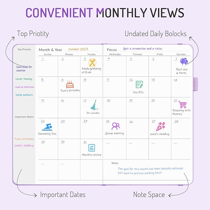 Undated Weekly Planner for 2026, Forvencer Simplified Weekly & Monthly Calendar Planner, Cute Daily Organizer Notebook, Agenda Journal to Track Goals & Tasks, Start Anytime, A5 Size, Brown Leaf