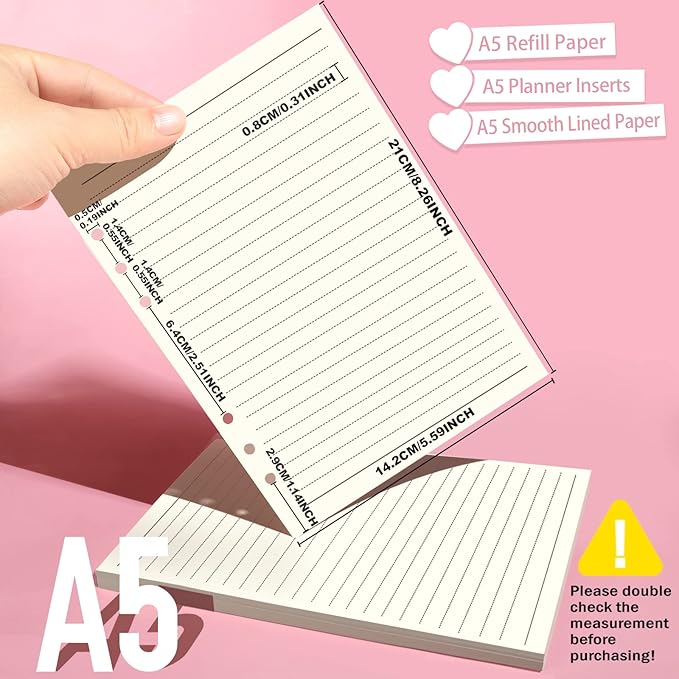 LEOBRO A5 Paper, Planner Inserts for A5 Binder, 5.5 x 8.5 Lined Paper with Binder Pockets, for Refillable Notebook, Journal, Planner Refills
