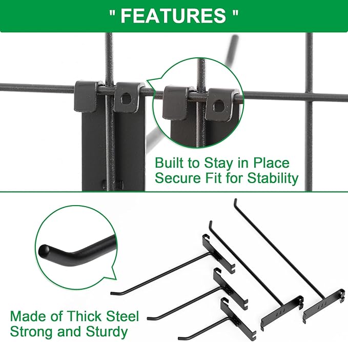 12 Inch Gridwall Hooks, Grid Panel Hanging Hooks for Retail, Home, and Workspace Organization, Displays, and Storage Solutions(40Pack,Black)