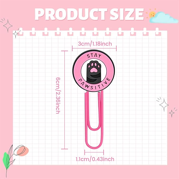 Cute Paper Clips, 30Pcs Cute Cat Bookmark Paperclips Bulk Metal Fun Cute Animal Planner Clip Charm Clamp Desk Accessories Stationery Colorful Office Supplies gifts for Student Teacher Party Decorative